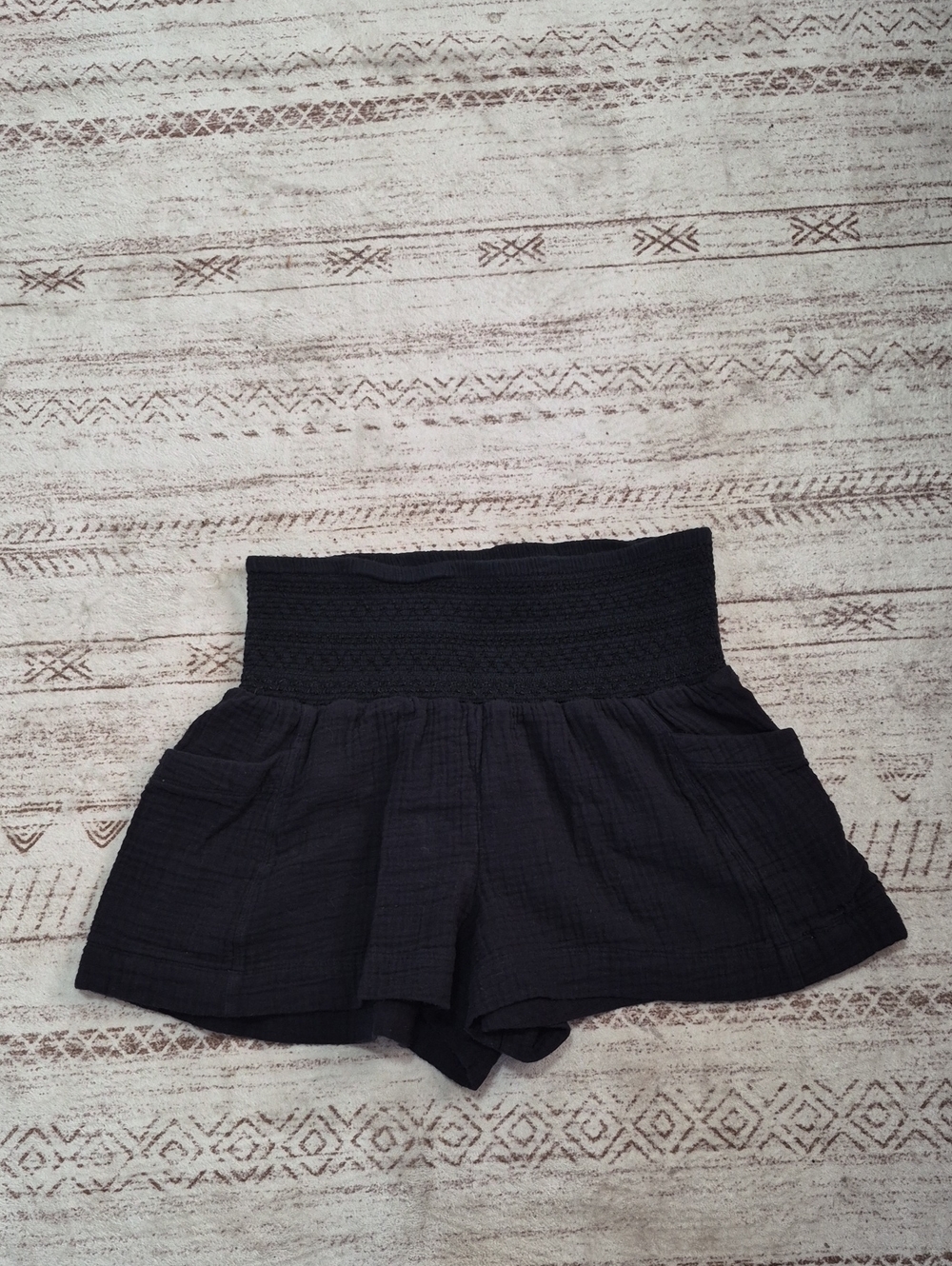 Anthropologie Black High-Waist Smocked Waistband Shorts